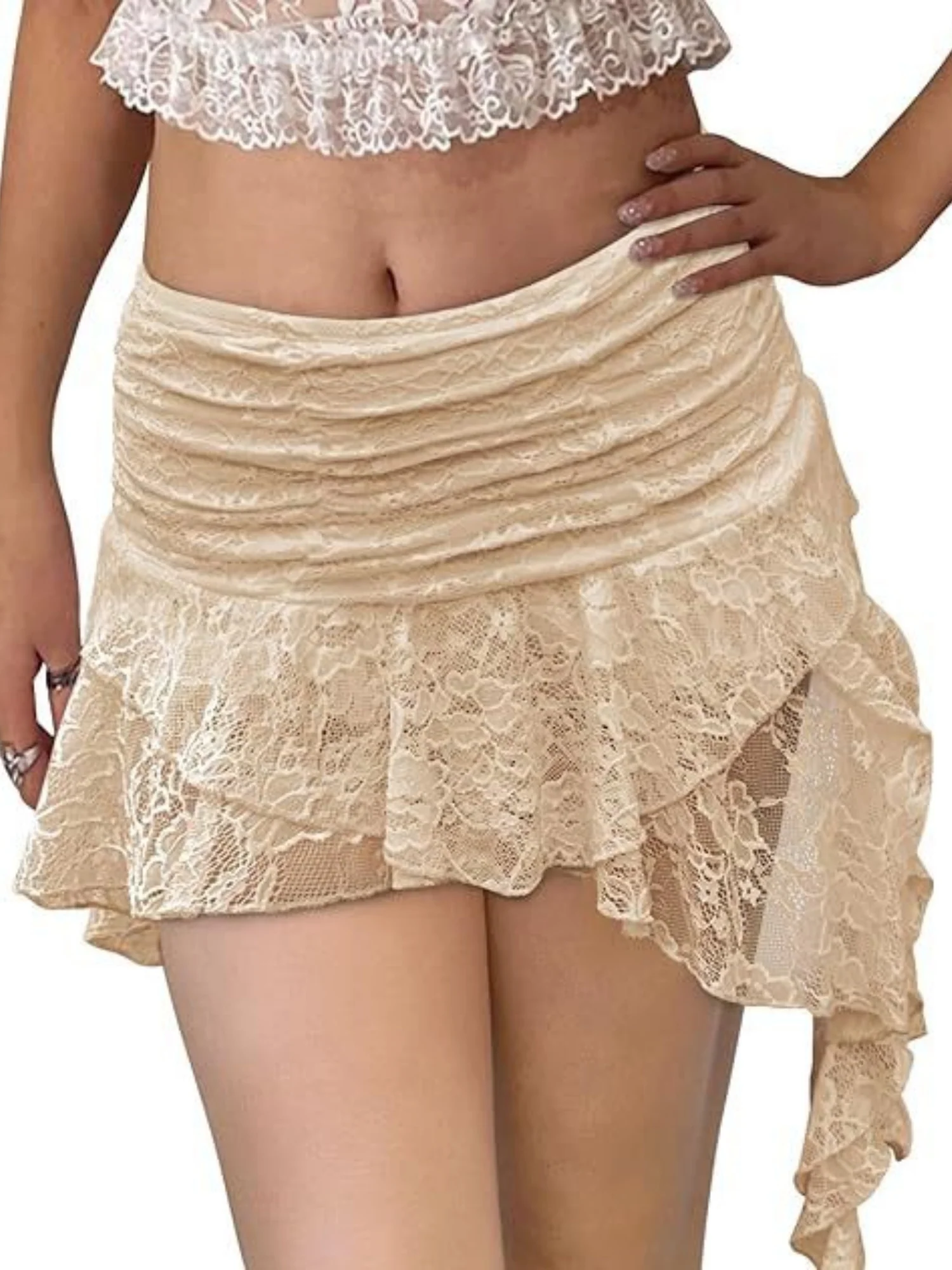 Y2K Lace Low-waisted Pleats Multi-layered Ruffles Sweet Short Skirt - Image 9