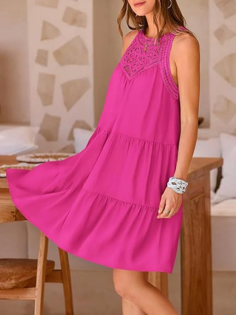 Loose-fit Trim Hollow Lace Halter Mini&Short Dresses - Image 11