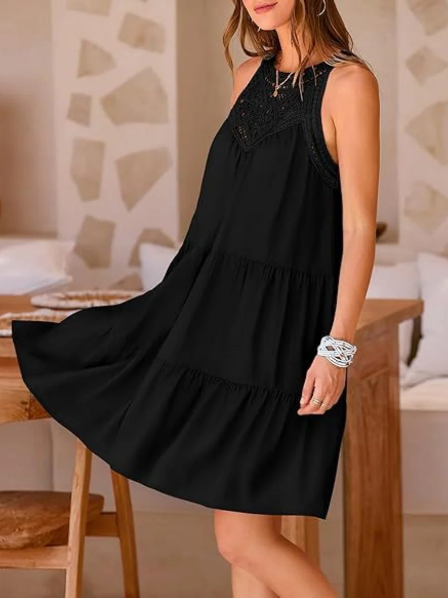 Loose-fit Trim Hollow Lace Halter Mini&Short Dresses - Image 7
