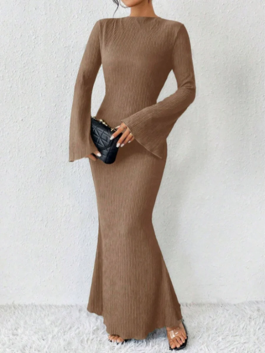 Hip-hugging Long Sleeve Slim-fit Maxi Dresses - Image 4