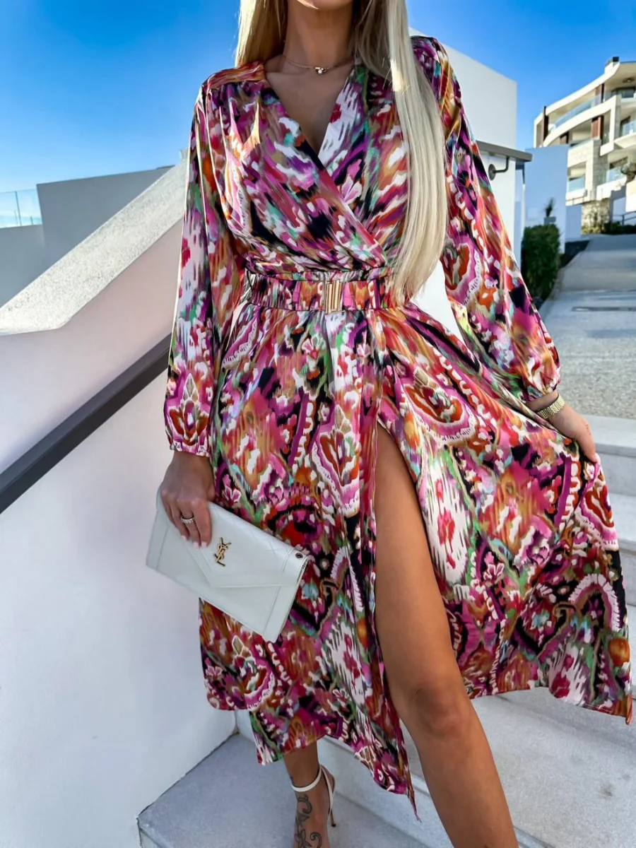 Printed Belts Wrap-up Maxi Dresses - Image 13