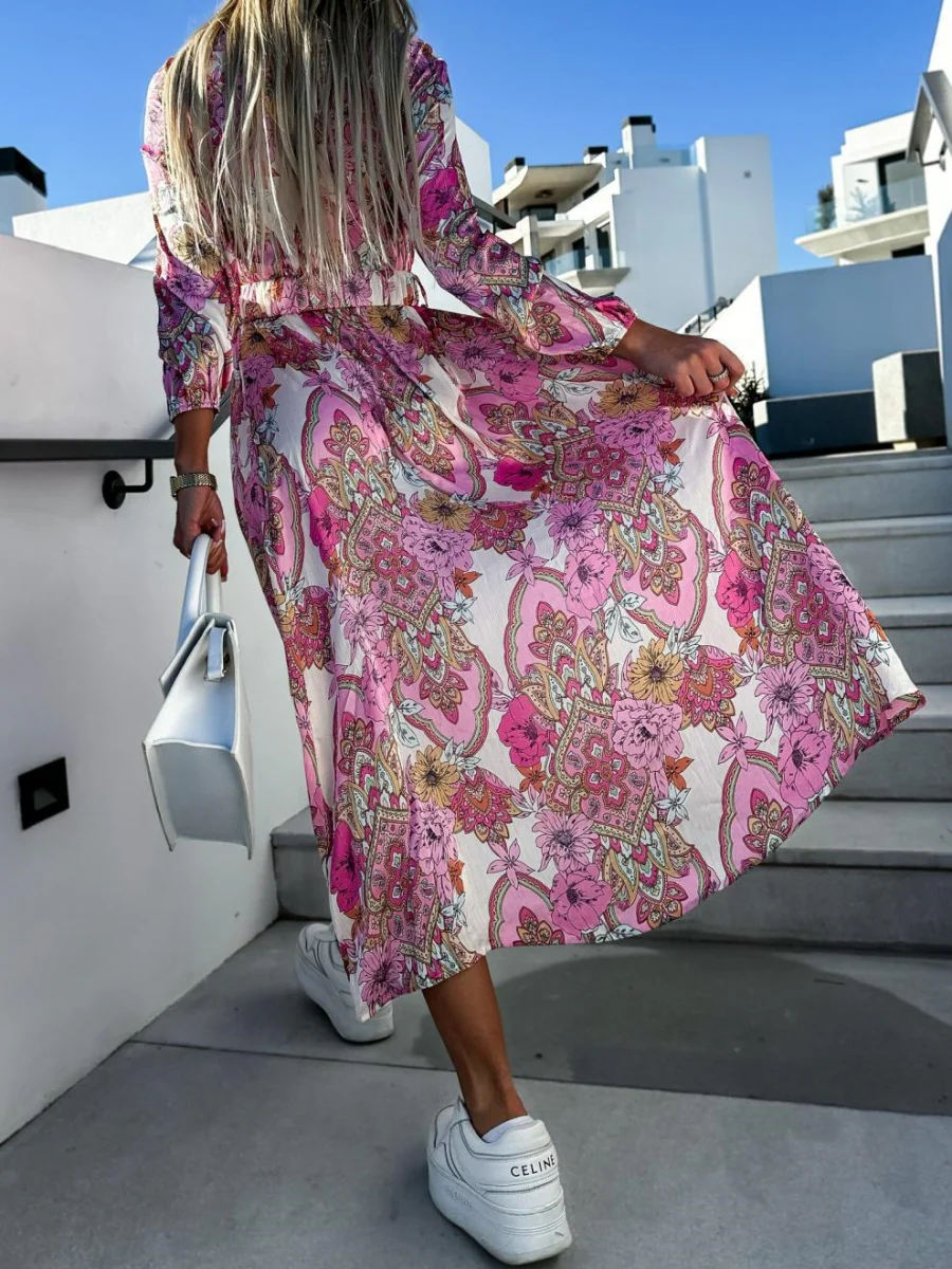 Printed Belts Wrap-up Maxi Dresses - Image 15