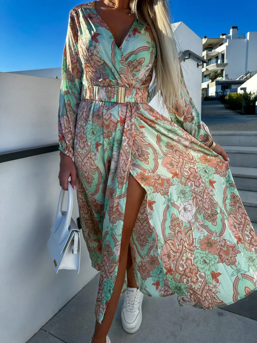 Printed Belts Wrap-up Maxi Dresses - Image 16