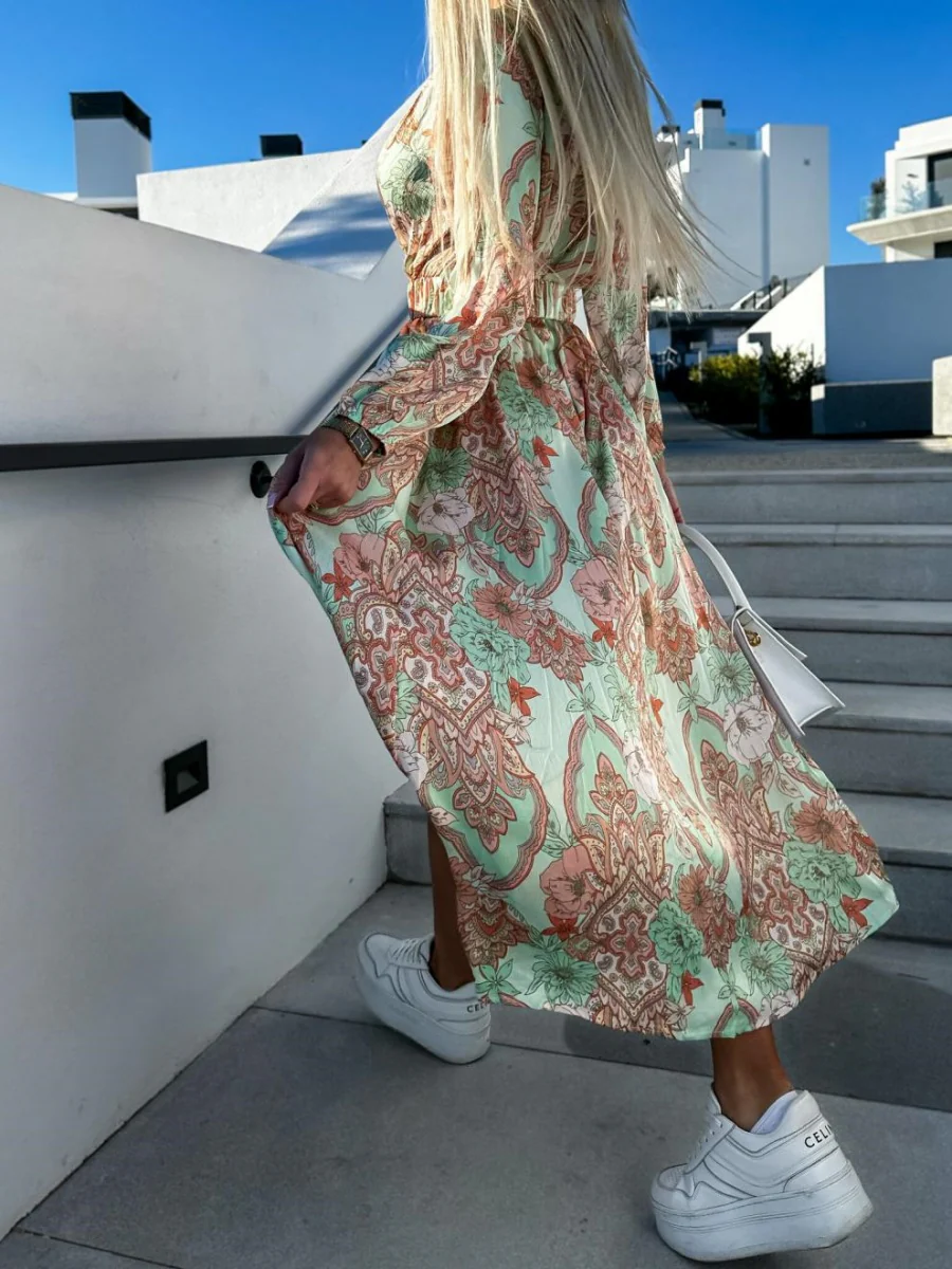 Printed Belts Wrap-up Maxi Dresses - Image 17