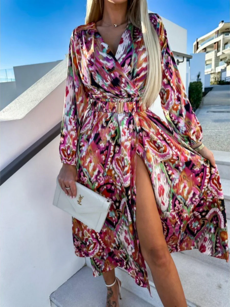 Printed Belts Wrap-up Maxi Dresses - Image 2