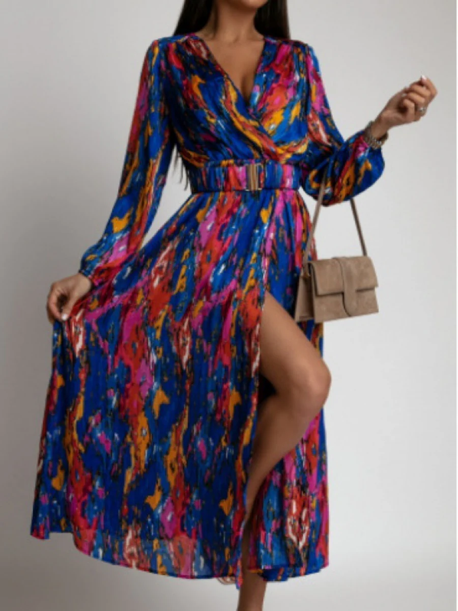 Printed Belts Wrap-up Maxi Dresses - Image 6