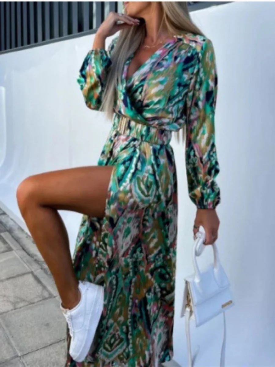 Printed Belts Wrap-up Maxi Dresses - Image 7