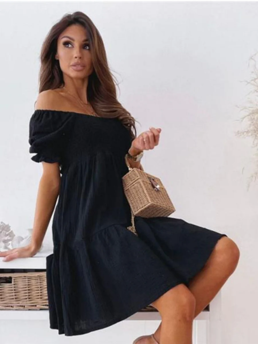 Loose-fit Hit Splicing Solid Color Mini&Short Dresses - Image 12