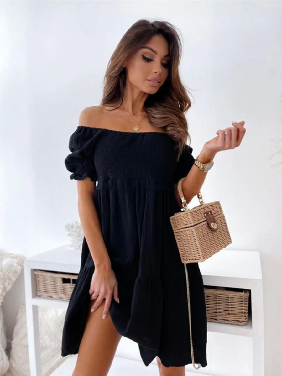 Loose-fit Hit Splicing Solid Color Mini&Short Dresses - Image 13
