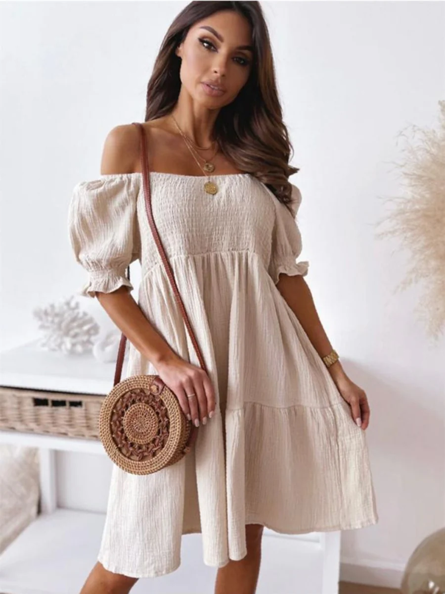 Loose-fit Hit Splicing Solid Color Mini&Short Dresses - Image 6