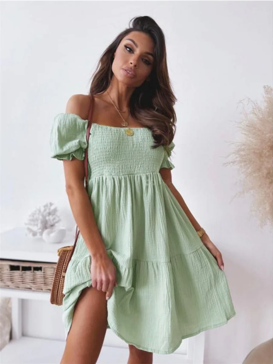 Loose-fit Hit Splicing Solid Color Mini&Short Dresses - Image 9