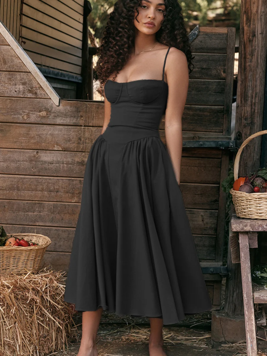 Camisoles Big Swing Solid Color Midi Dresses - Image 17