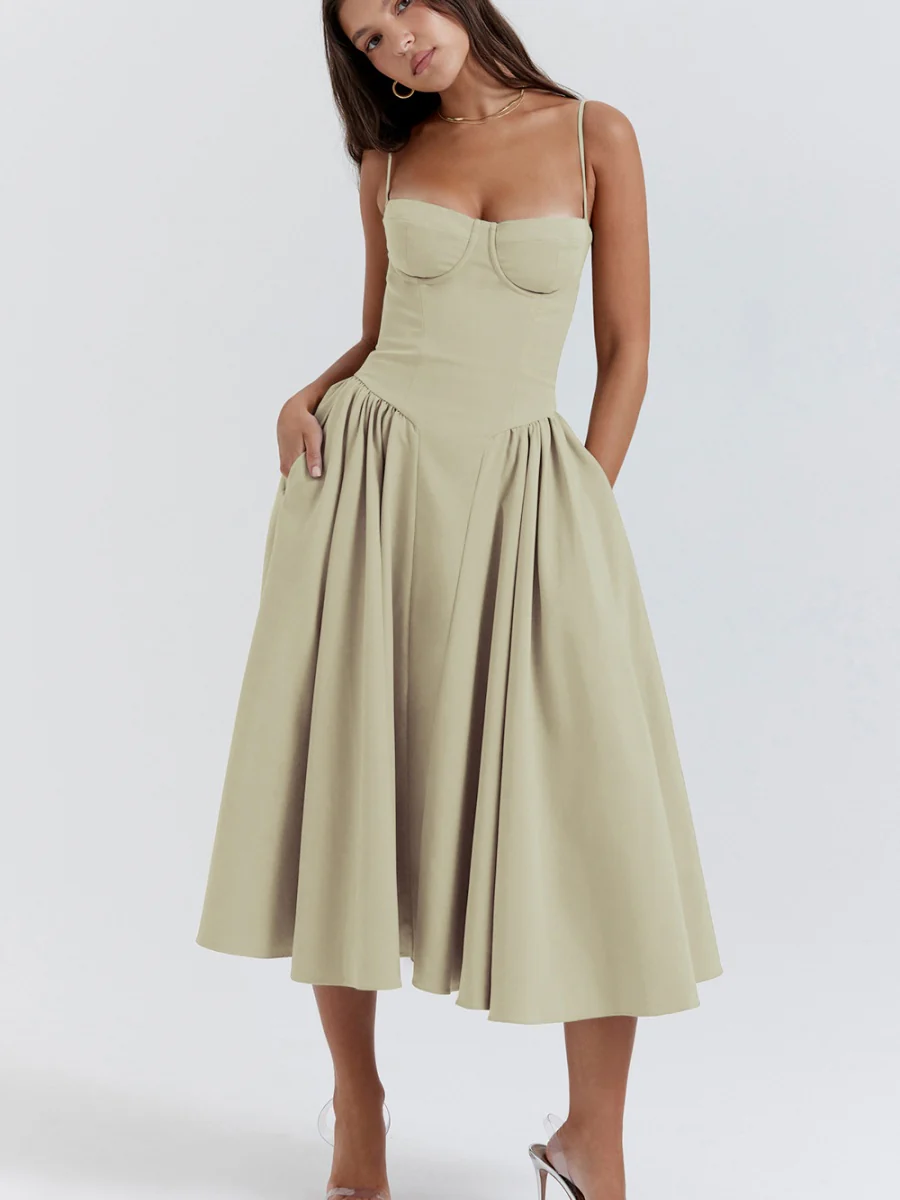 Camisoles Big Swing Solid Color Midi Dresses - Image 22
