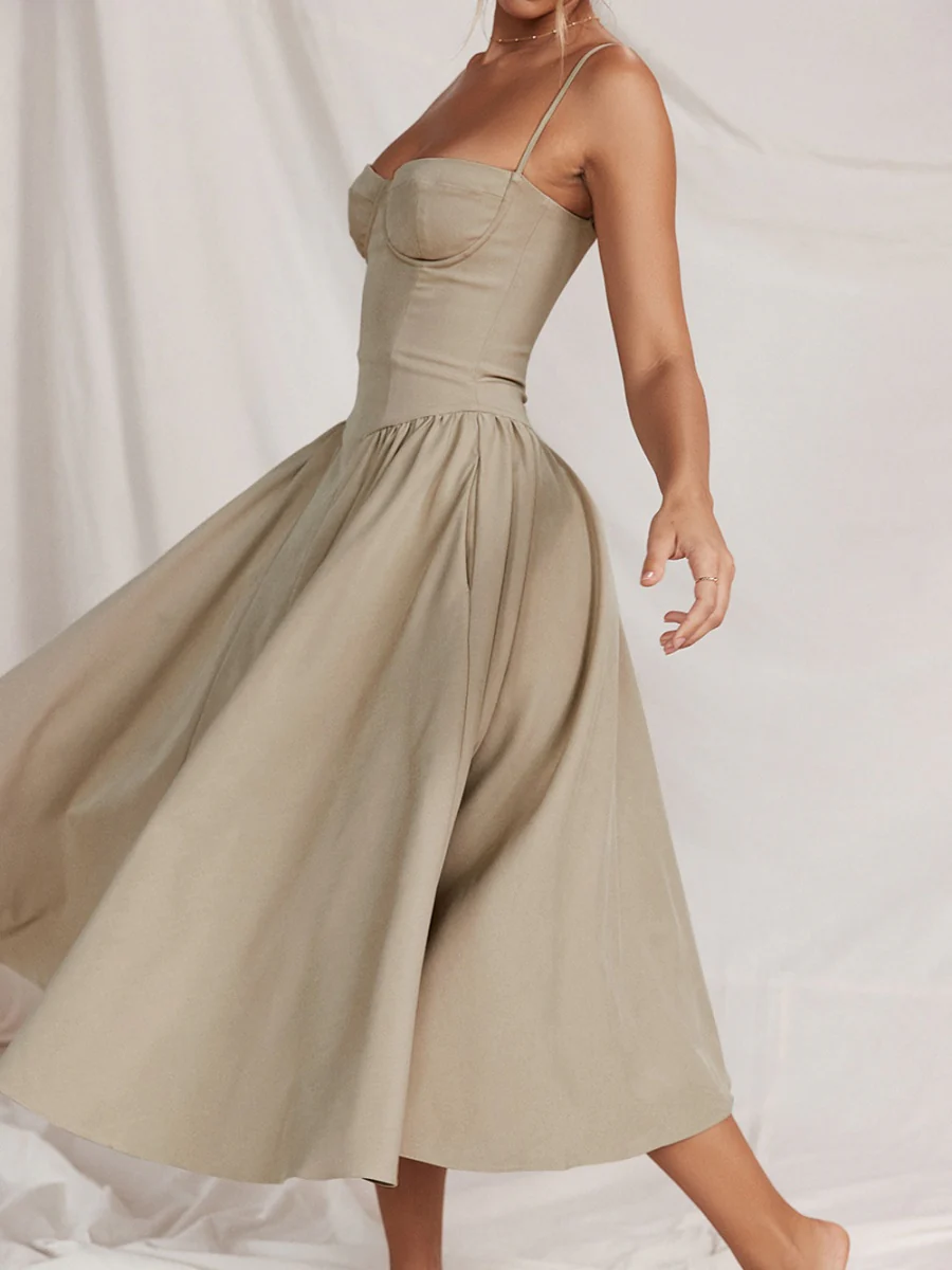 Camisoles Big Swing Solid Color Midi Dresses - Image 32