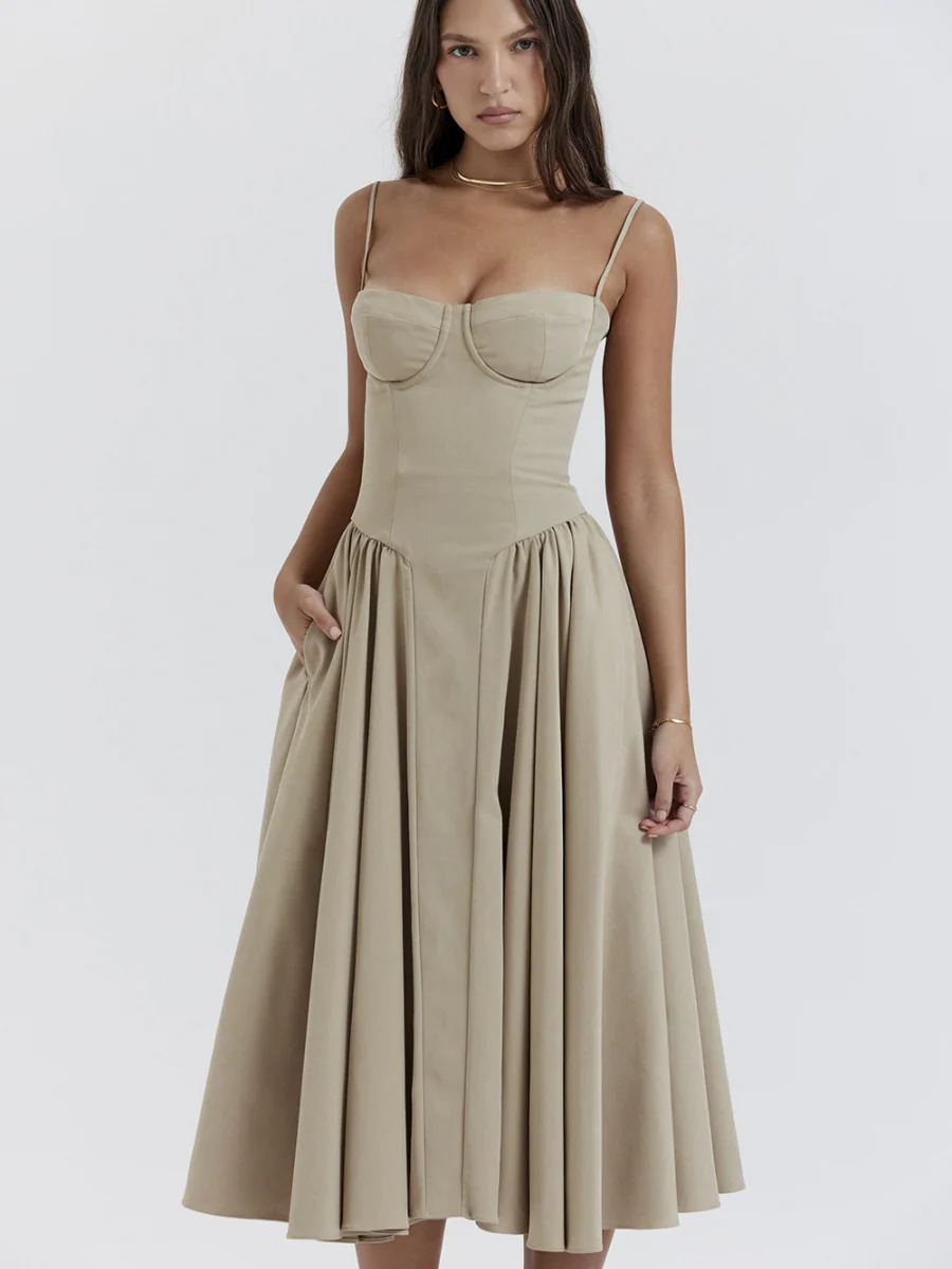 Camisoles Big Swing Solid Color Midi Dresses - Image 33