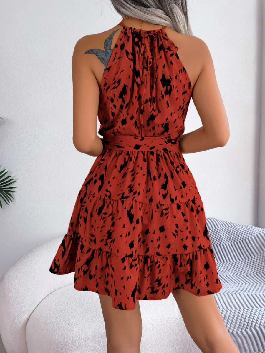 Halter Ruffle Leopard Print Mini&Short Dresses - Image 32