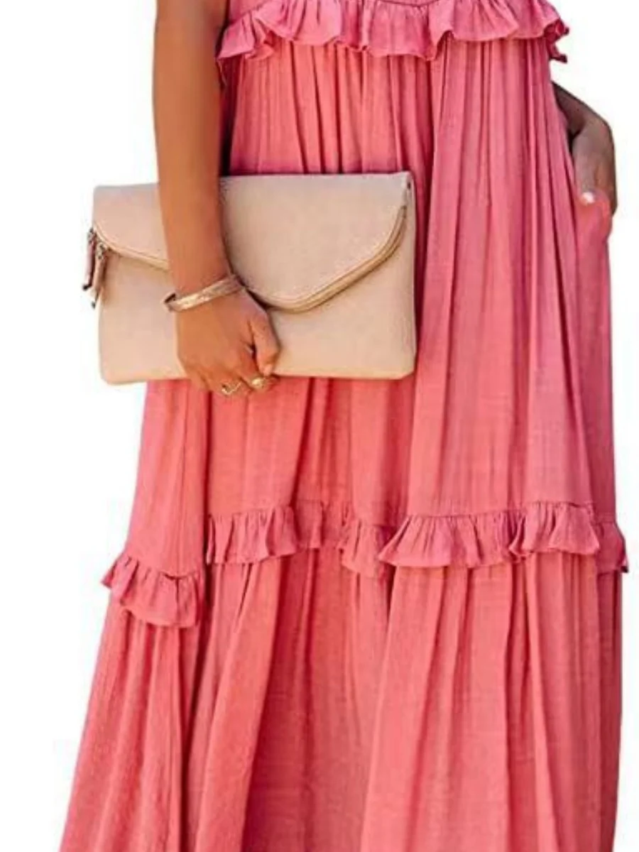 Camisoles Loose-fit Multi-story Irregular Solid Color Maxi Dresses - Image 10