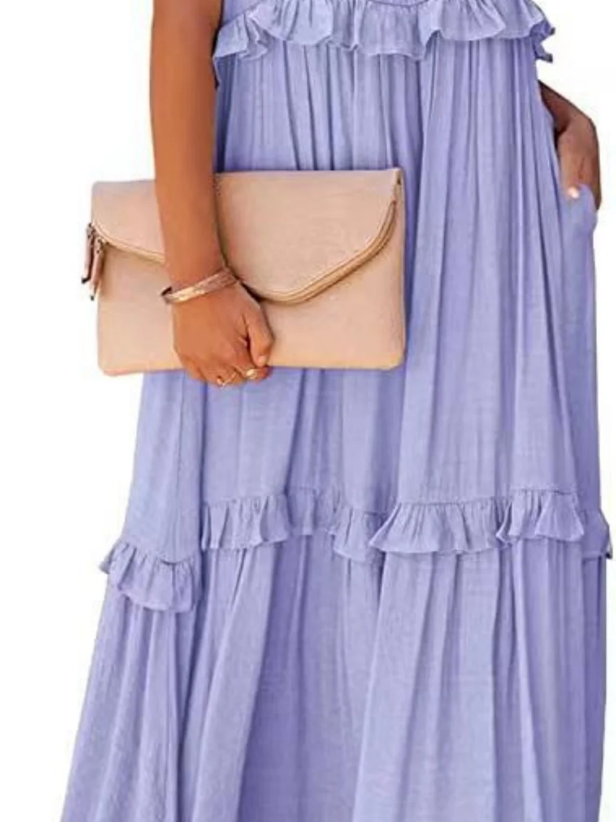Camisoles Loose-fit Multi-story Irregular Solid Color Maxi Dresses - Image 11