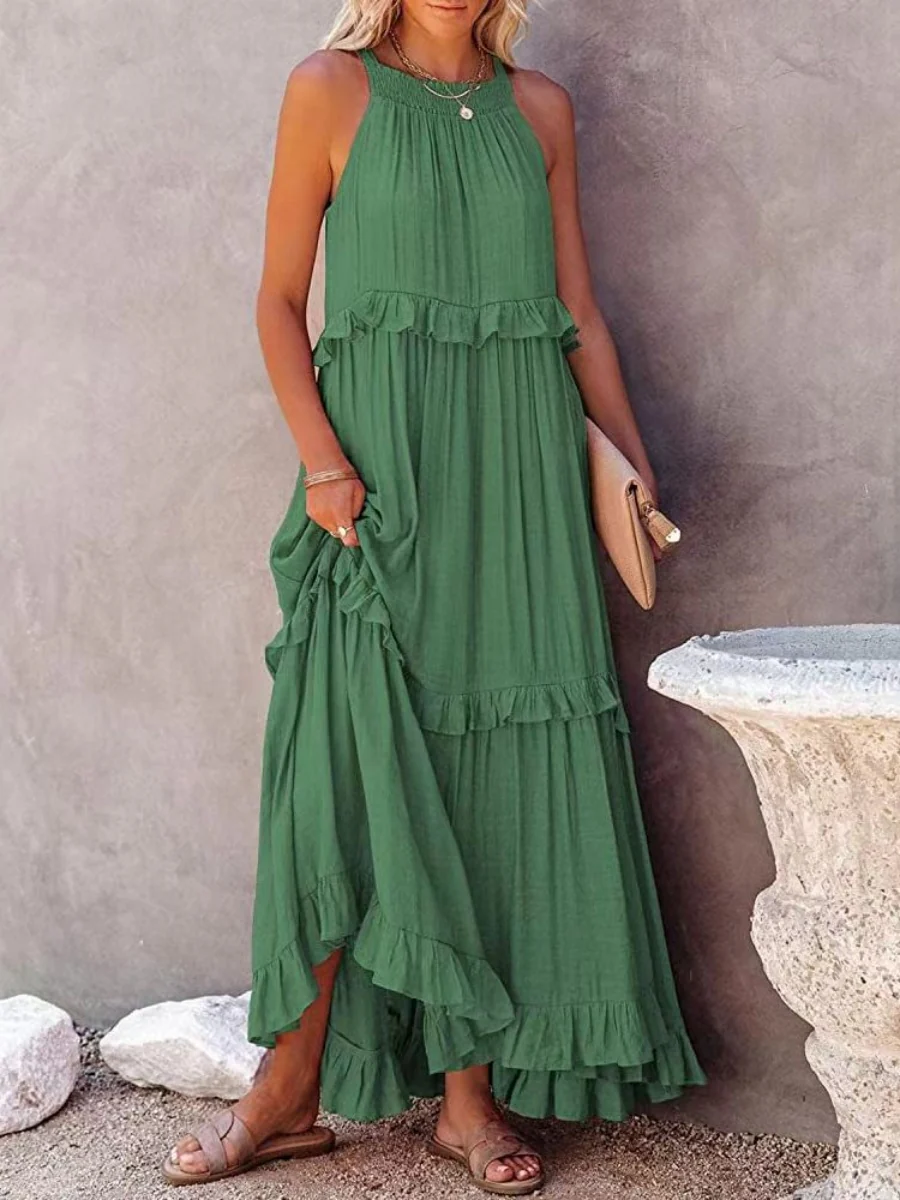 Camisoles Loose-fit Multi-story Irregular Solid Color Maxi Dresses - Image 12