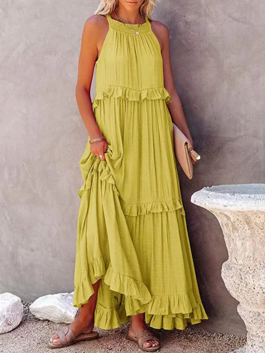 Camisoles Loose-fit Multi-story Irregular Solid Color Maxi Dresses - Image 14