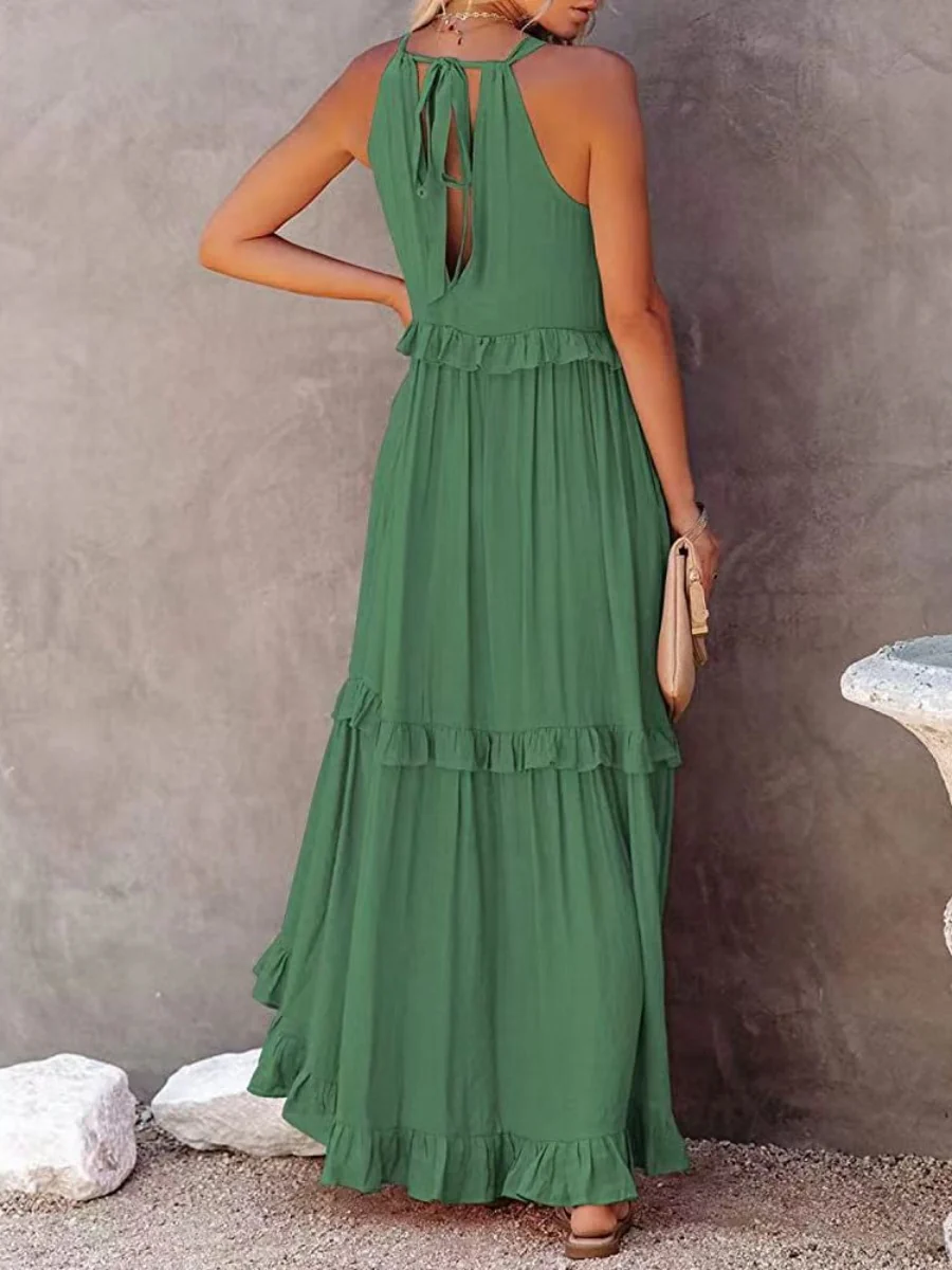 Camisoles Loose-fit Multi-story Irregular Solid Color Maxi Dresses - Image 15