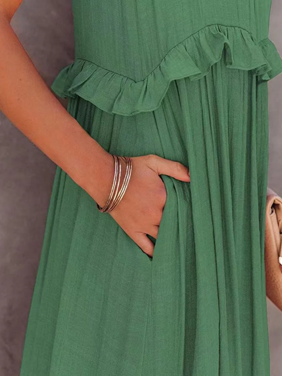 Camisoles Loose-fit Multi-story Irregular Solid Color Maxi Dresses - Image 16