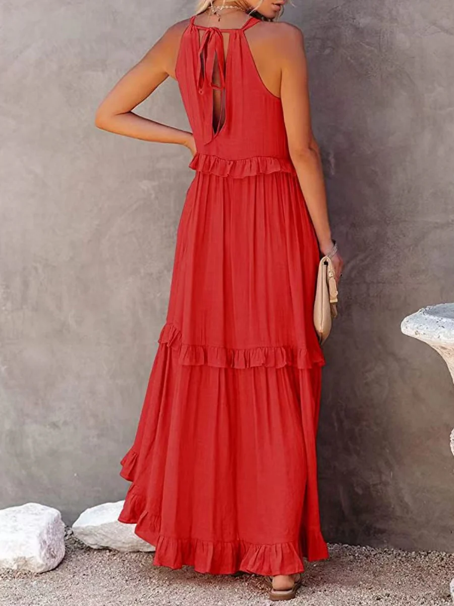 Camisoles Loose-fit Multi-story Irregular Solid Color Maxi Dresses - Image 17