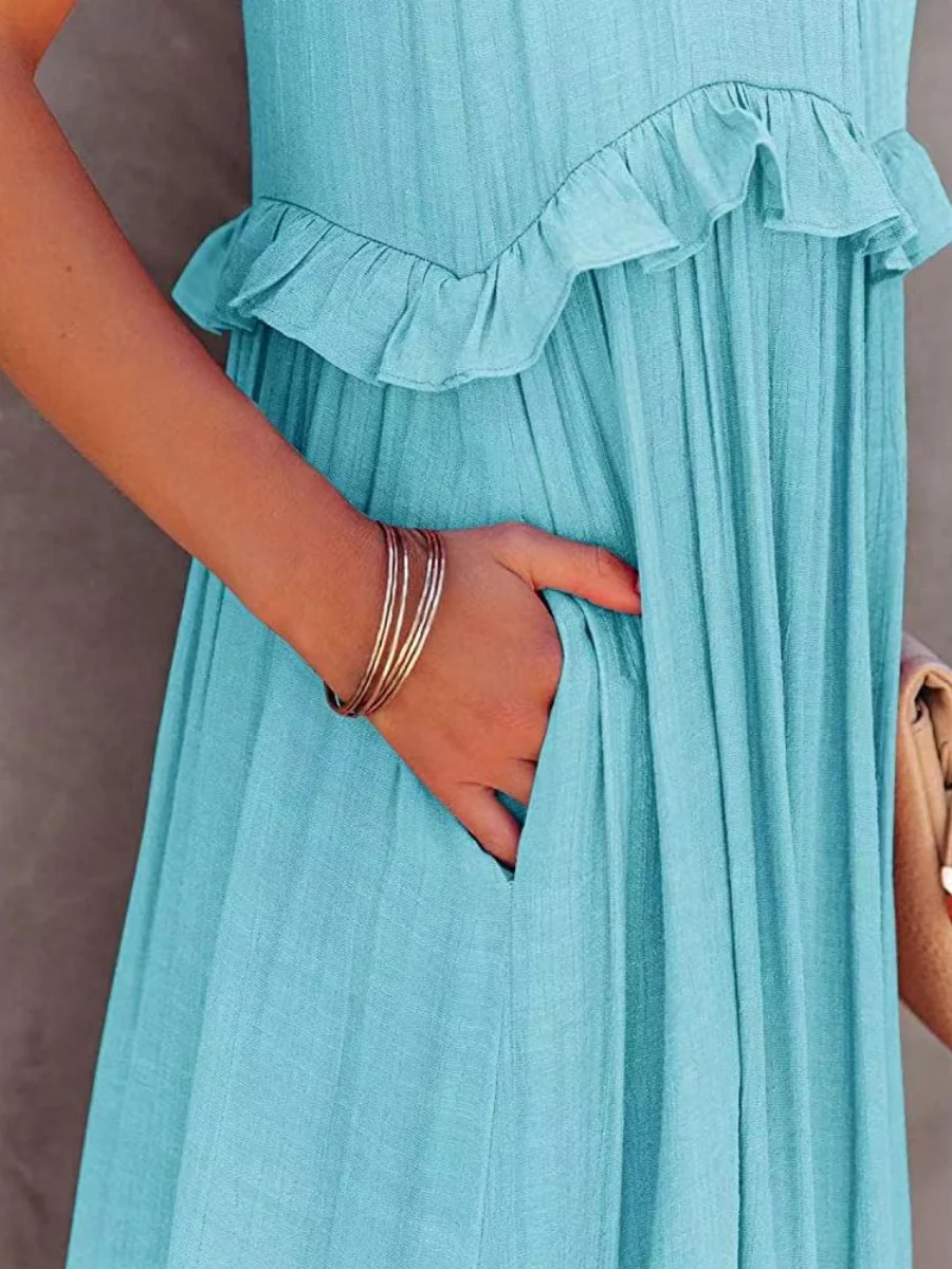 Camisoles Loose-fit Multi-story Irregular Solid Color Maxi Dresses - Image 19