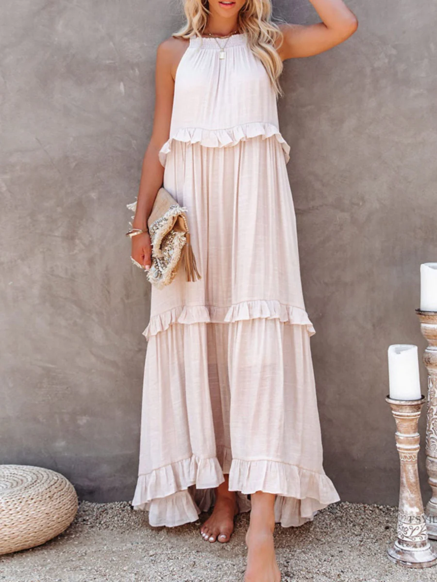 Camisoles Loose-fit Multi-story Irregular Solid Color Maxi Dresses - Image 4