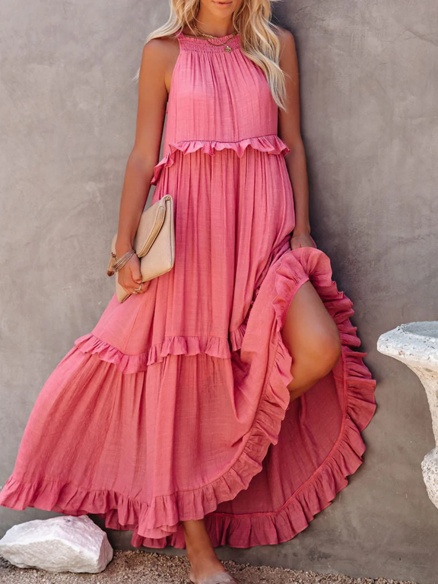 Camisoles Loose-fit Multi-story Irregular Solid Color Maxi Dresses - Image 7