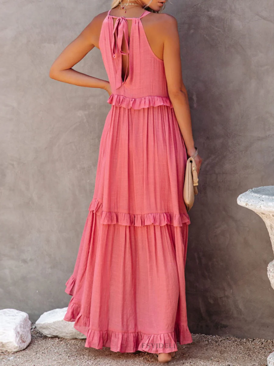 Camisoles Loose-fit Multi-story Irregular Solid Color Maxi Dresses - Image 9