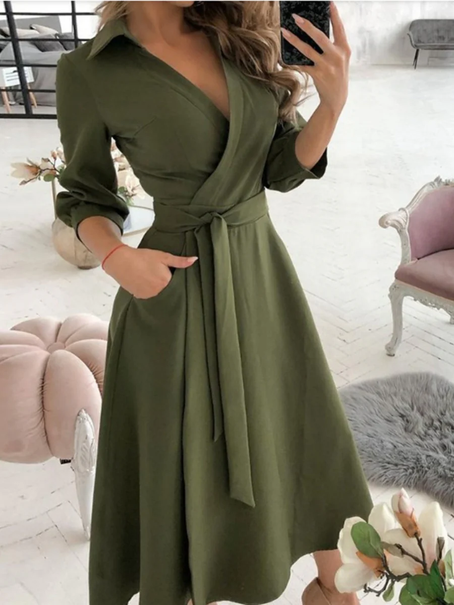 Lace Up Shirts Irregular Printed Maxi Dresses - Image 10