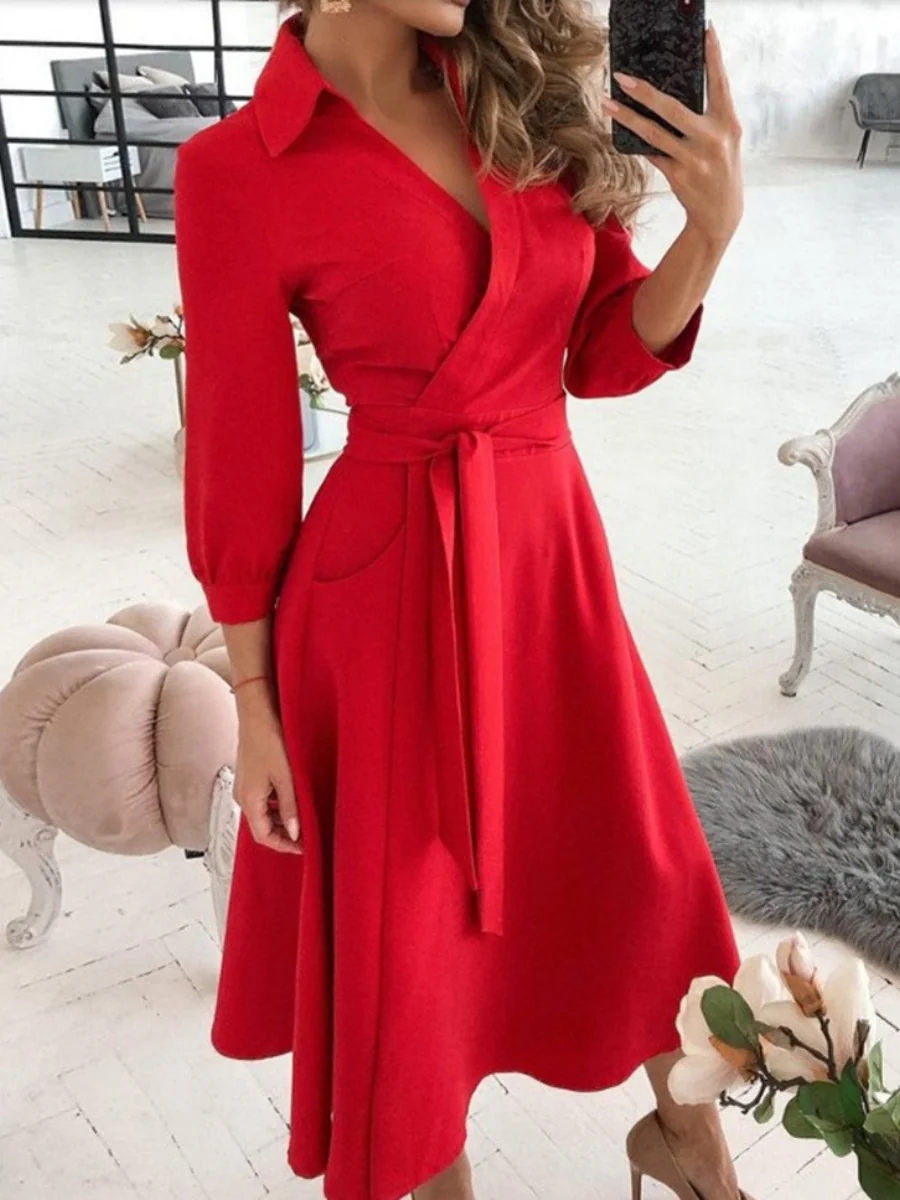 Lace Up Shirts Irregular Printed Maxi Dresses - Image 11