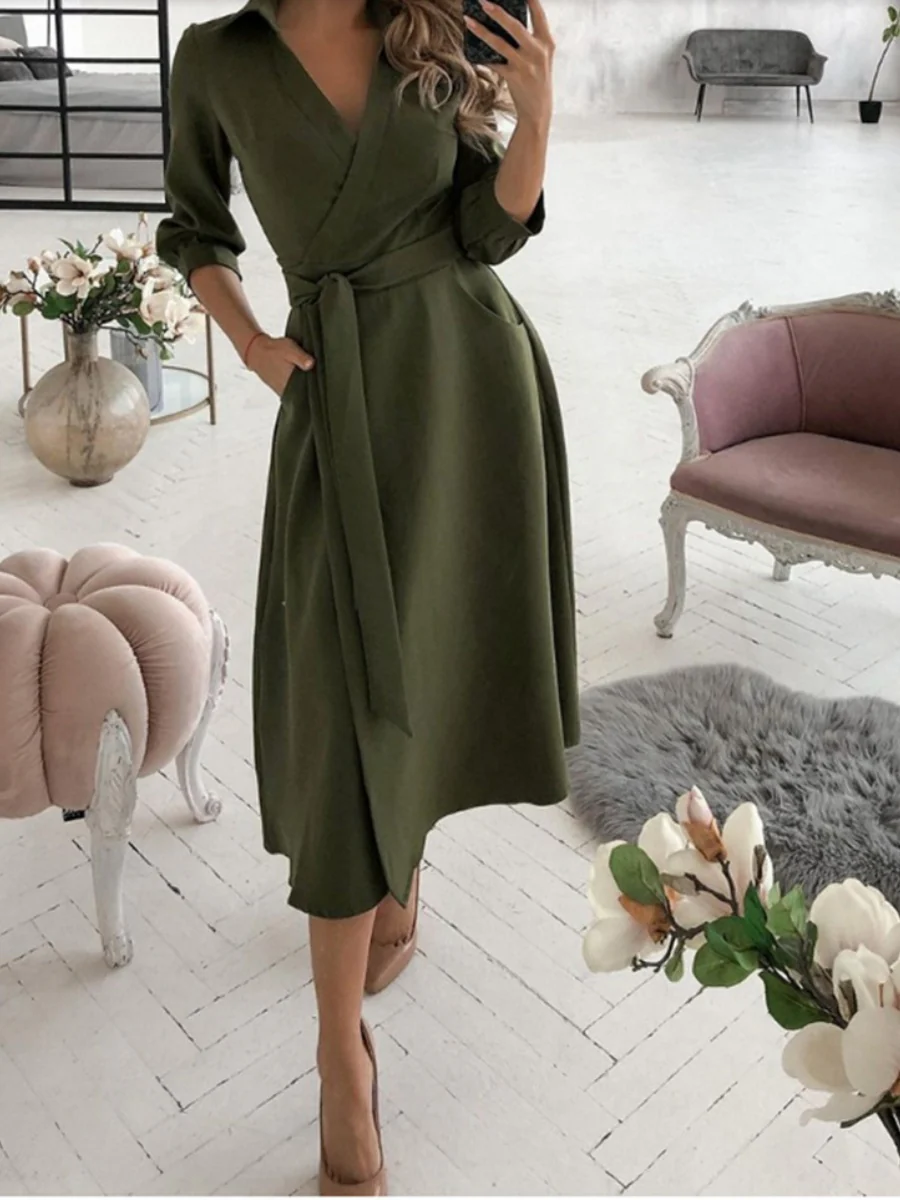 Lace Up Shirts Irregular Printed Maxi Dresses - Image 13