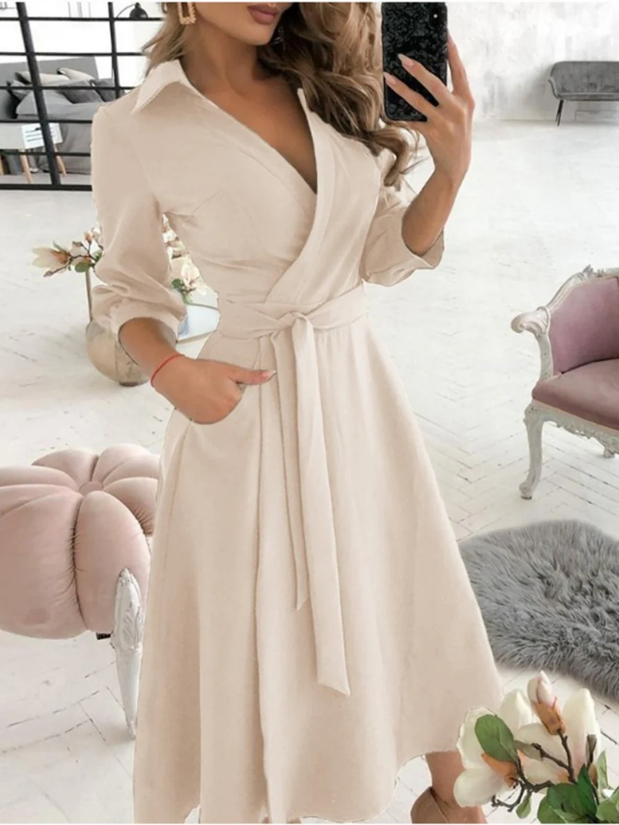 Lace Up Shirts Irregular Printed Maxi Dresses - Image 14