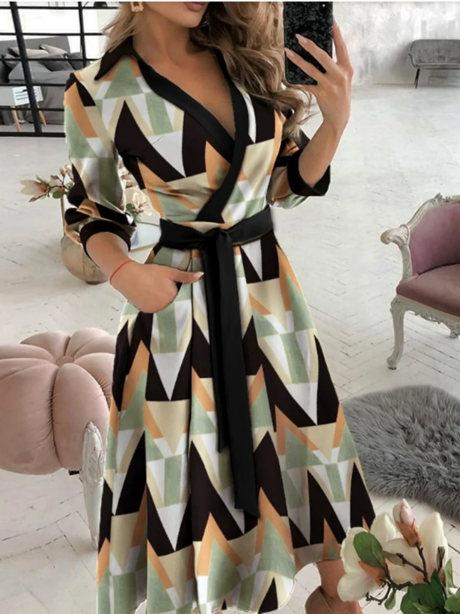 Lace Up Shirts Irregular Printed Maxi Dresses - Image 17