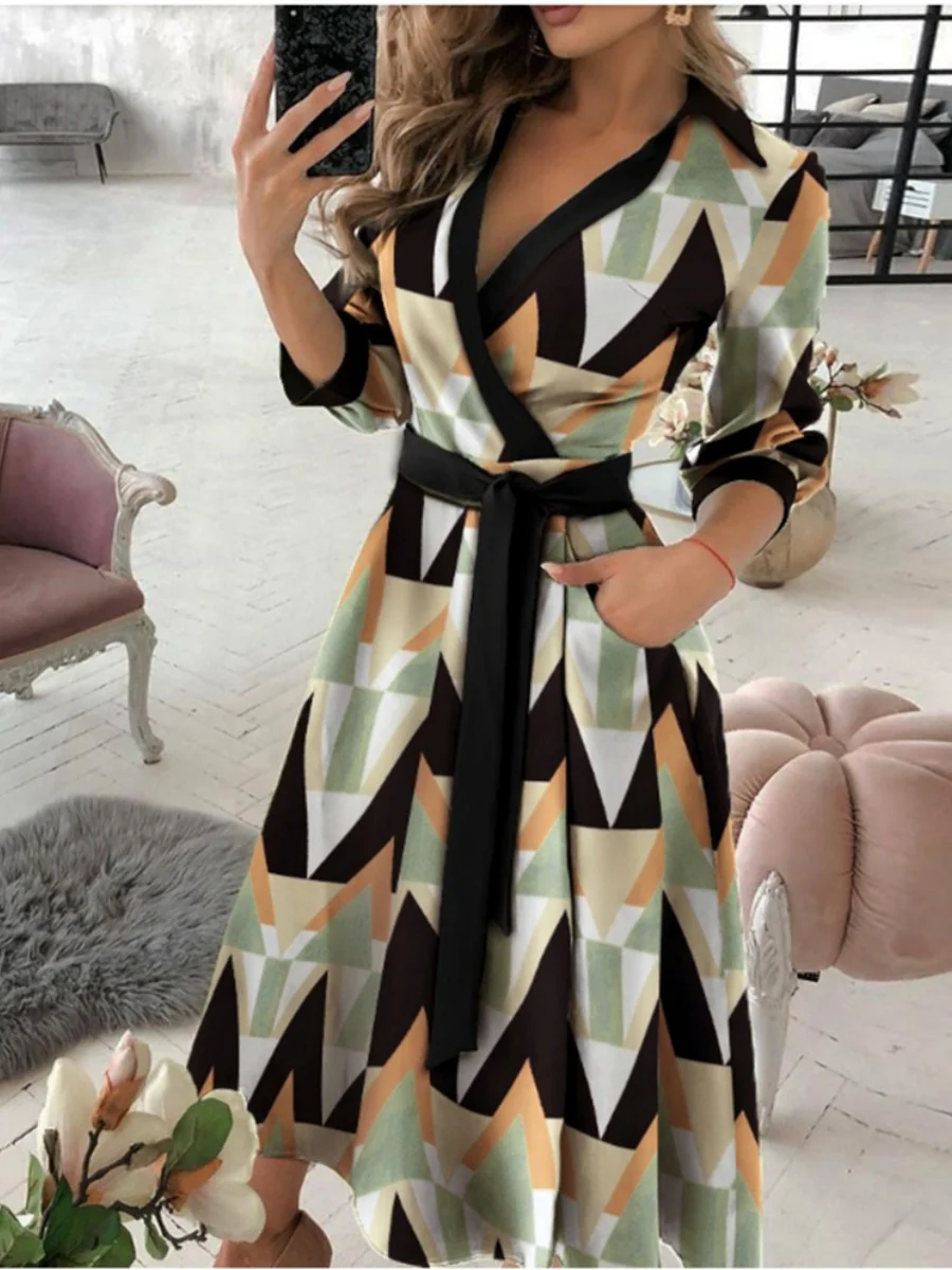 Lace Up Shirts Irregular Printed Maxi Dresses - Image 18