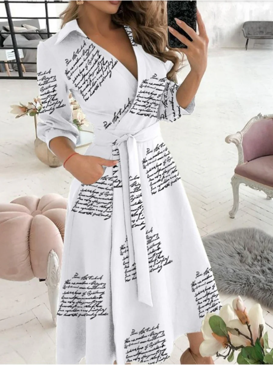 Lace Up Shirts Irregular Printed Maxi Dresses - Image 25