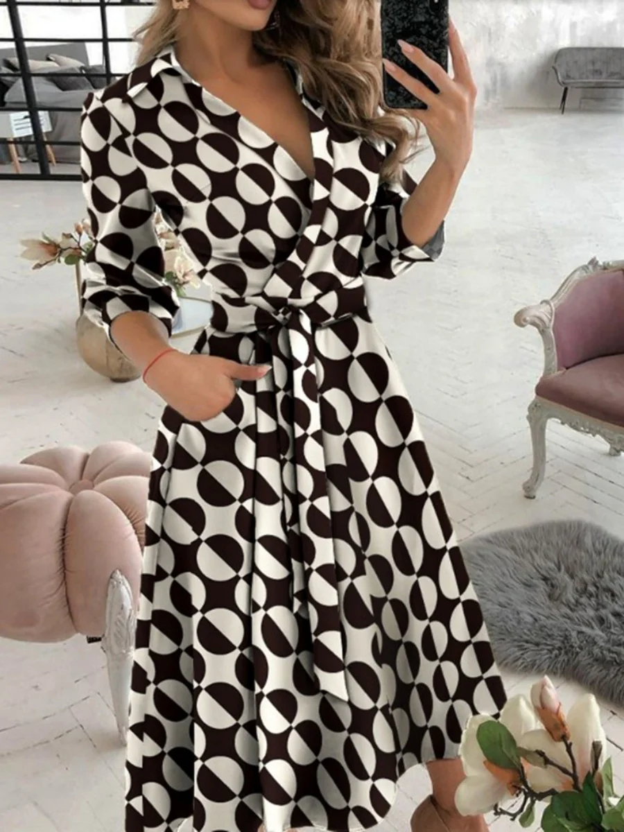 Lace Up Shirts Irregular Printed Maxi Dresses - Image 6