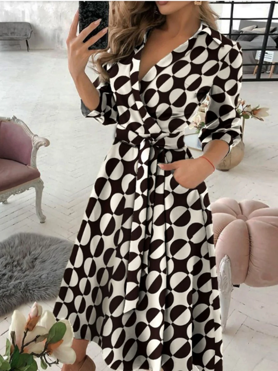 Lace Up Shirts Irregular Printed Maxi Dresses - Image 7