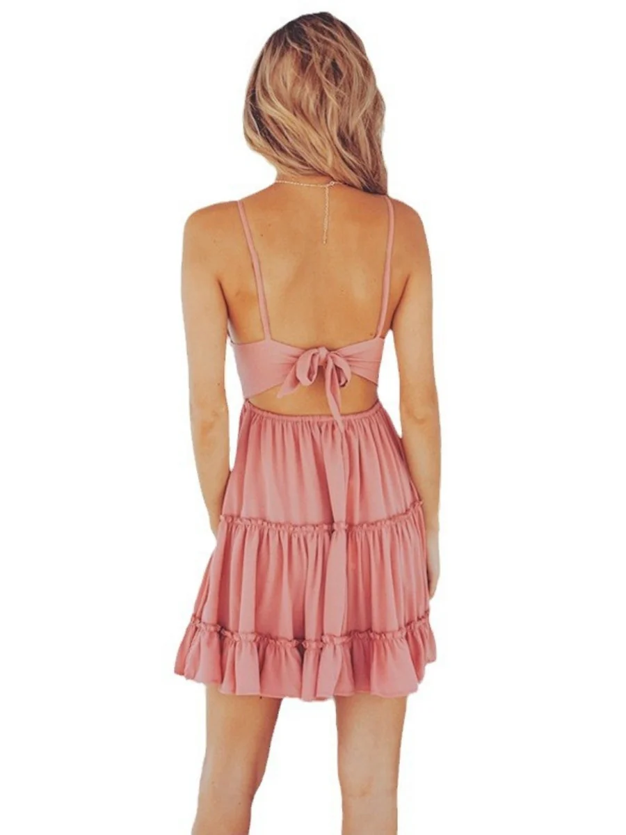 Camisoles Bandage Lace Solid Color Mini&Short Dresses - Image 5