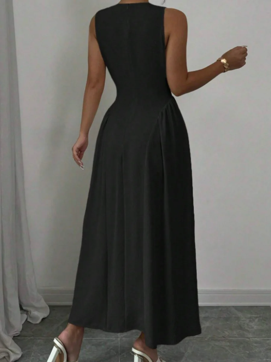 Sleeveless Round Neck Patchwork Solid Color Maxi Dresses - Image 5
