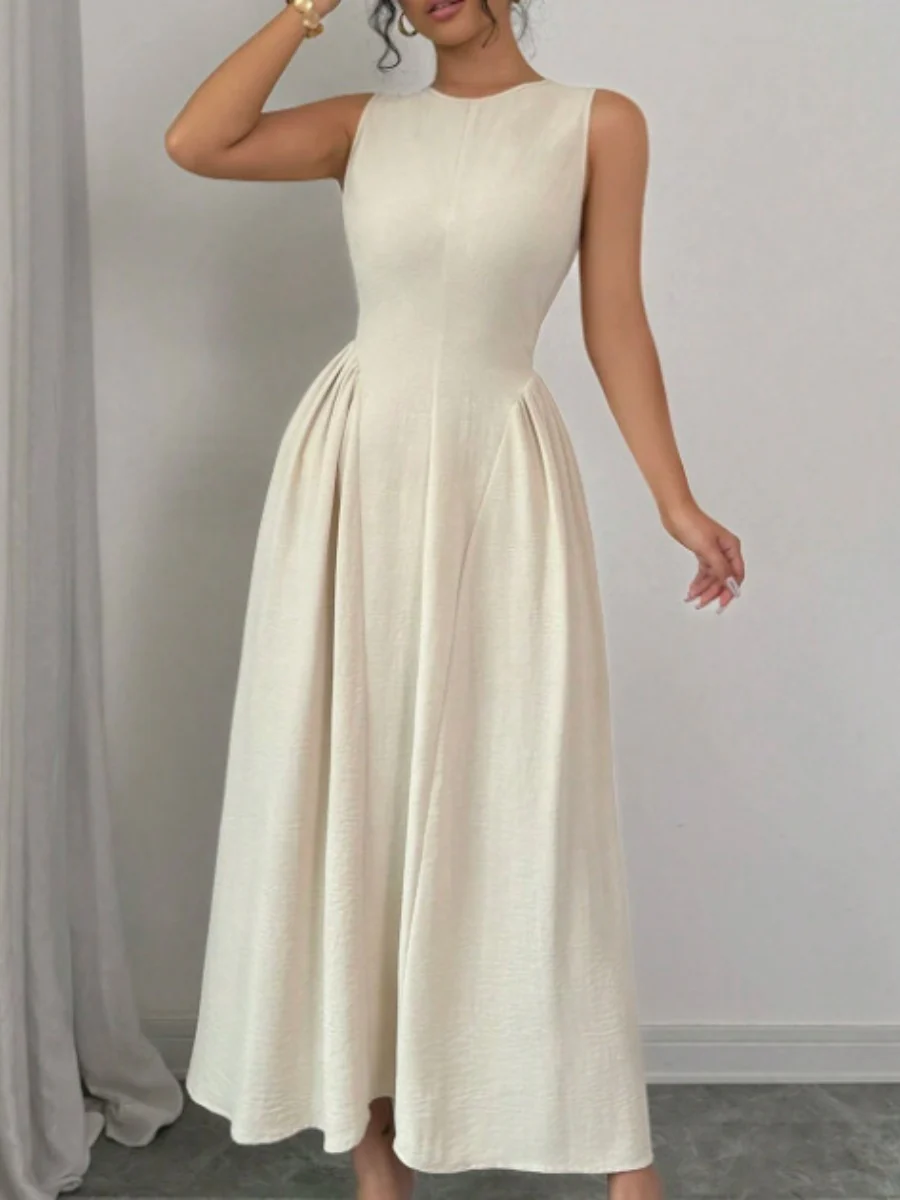 Sleeveless Round Neck Patchwork Solid Color Maxi Dresses - Image 6