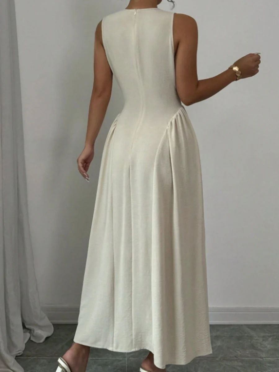 Sleeveless Round Neck Patchwork Solid Color Maxi Dresses - Image 7