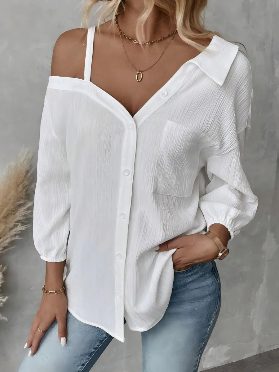 Loose-fitting Casual Button-down Off-shoulder Long-sleeved Shirt