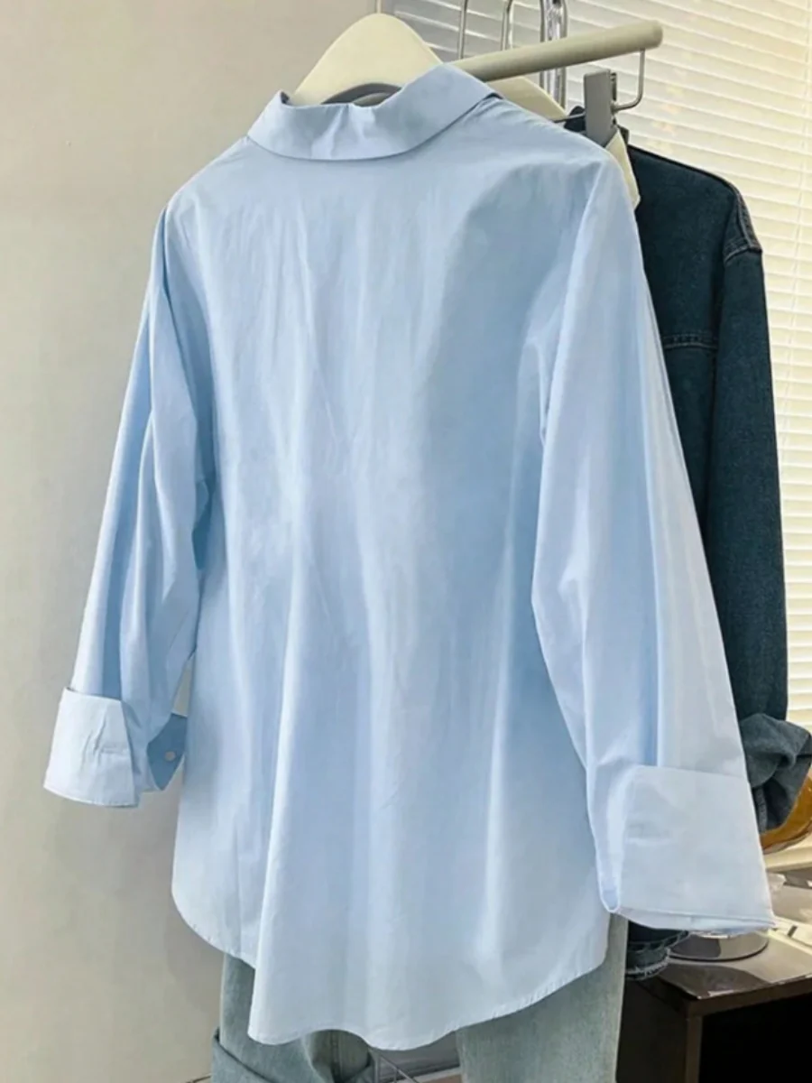 Solid Color Pocket Loose Long-sleeved Shirt - Image 2