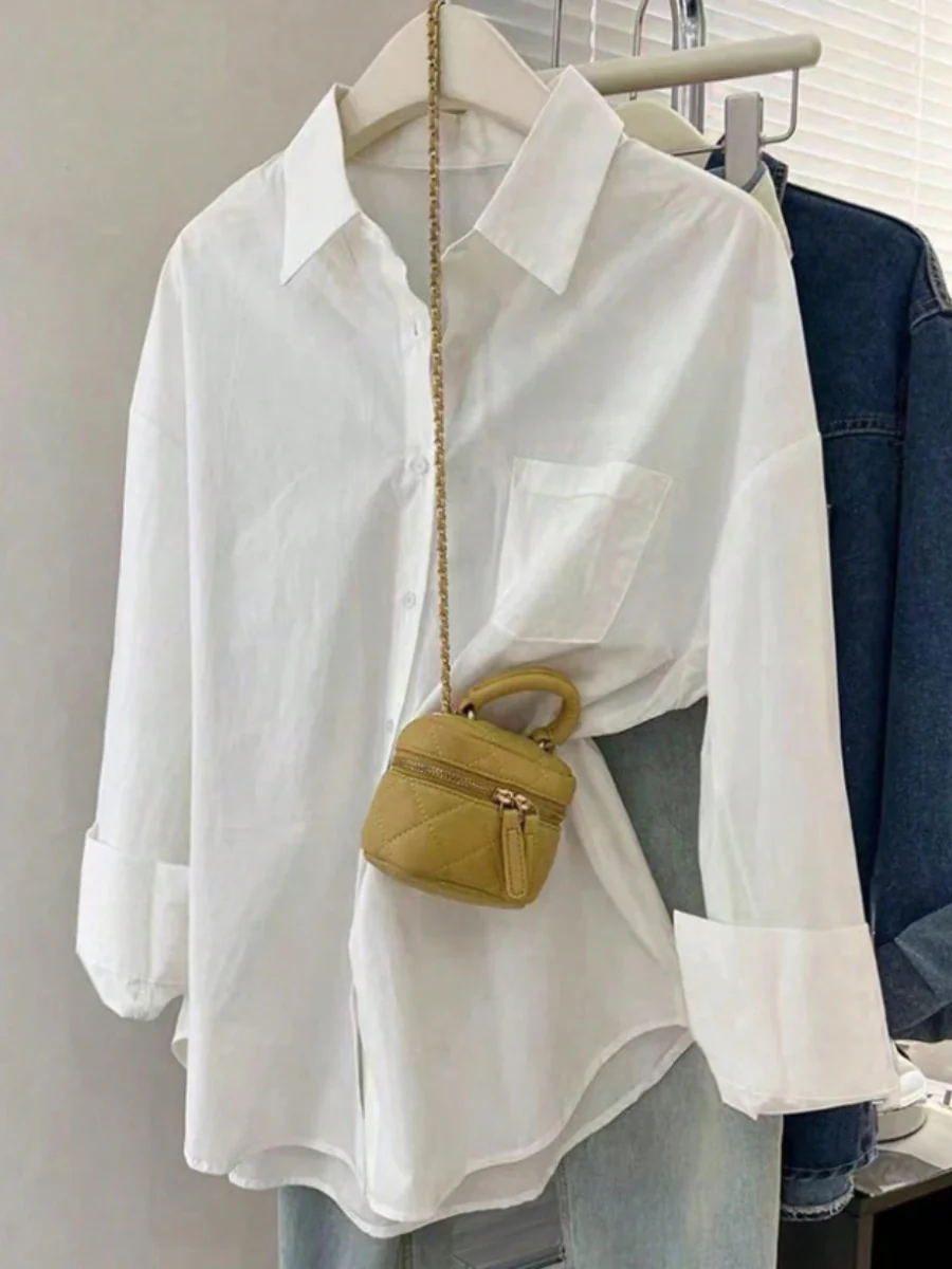 Solid Color Pocket Loose Long-sleeved Shirt - Image 3