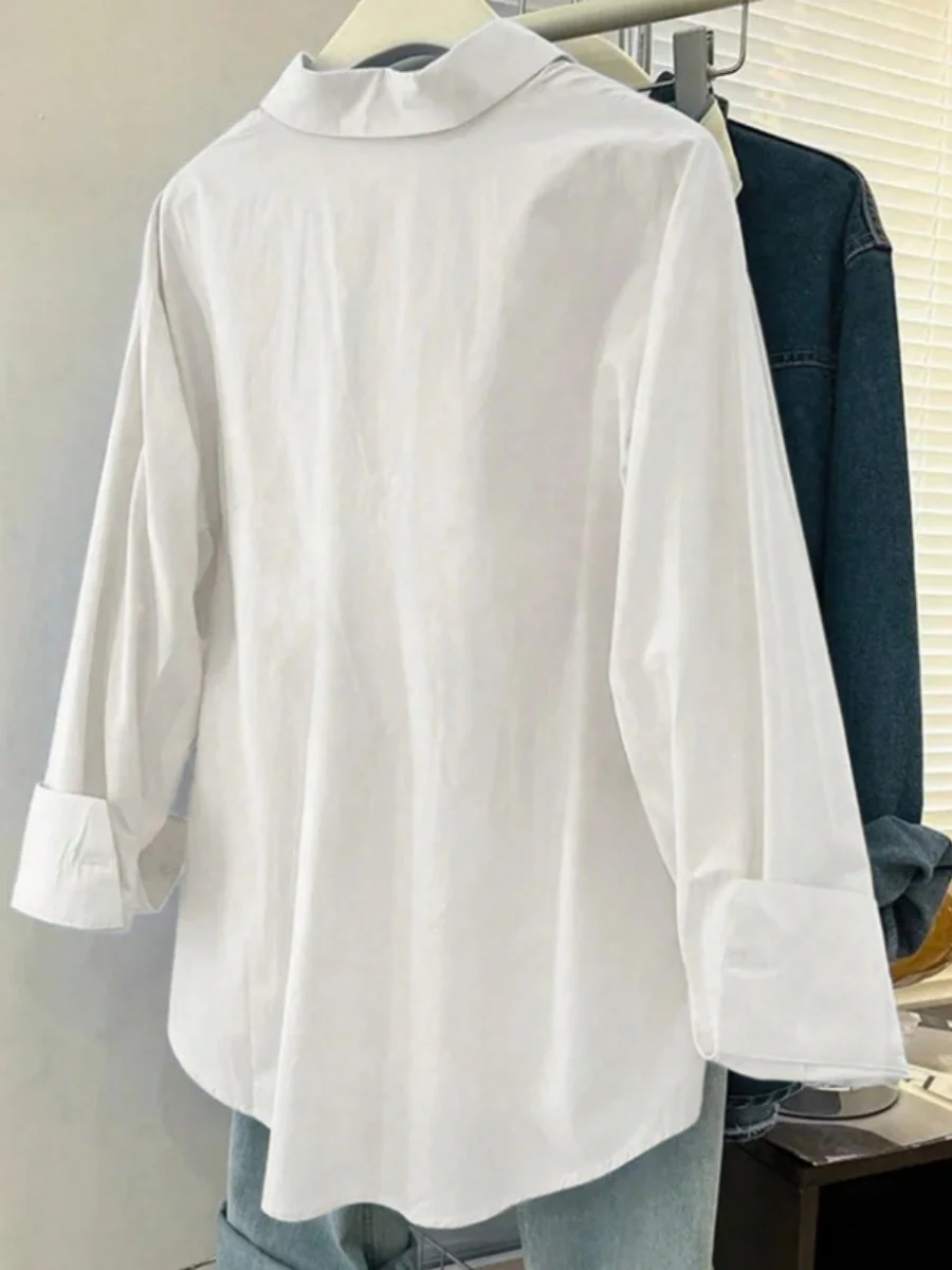 Solid Color Pocket Loose Long-sleeved Shirt - Image 4