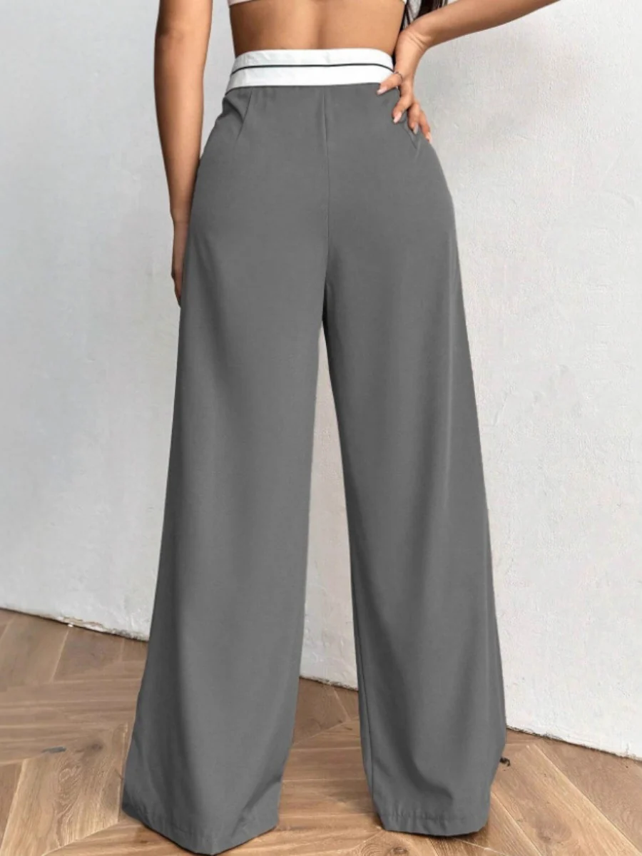 Color-blocked Belted Wide-leg Suit Trousers - Image 2