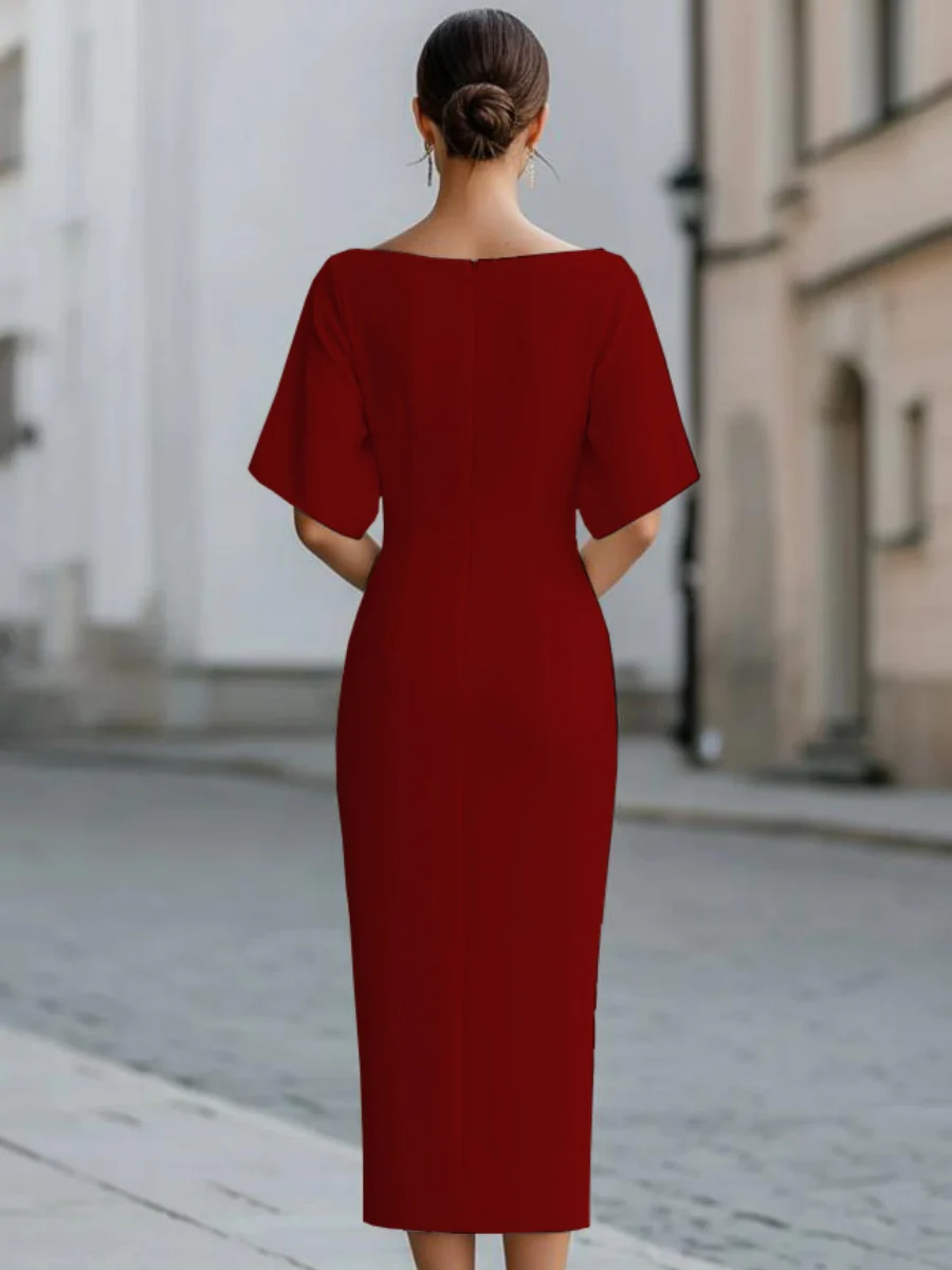 Grace One-shoulder Collar Mid-length Sleeves Slim-fit Midi Dresses - Image 11